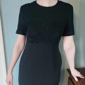Mariana Black Sheath Dress with Beaded Detail